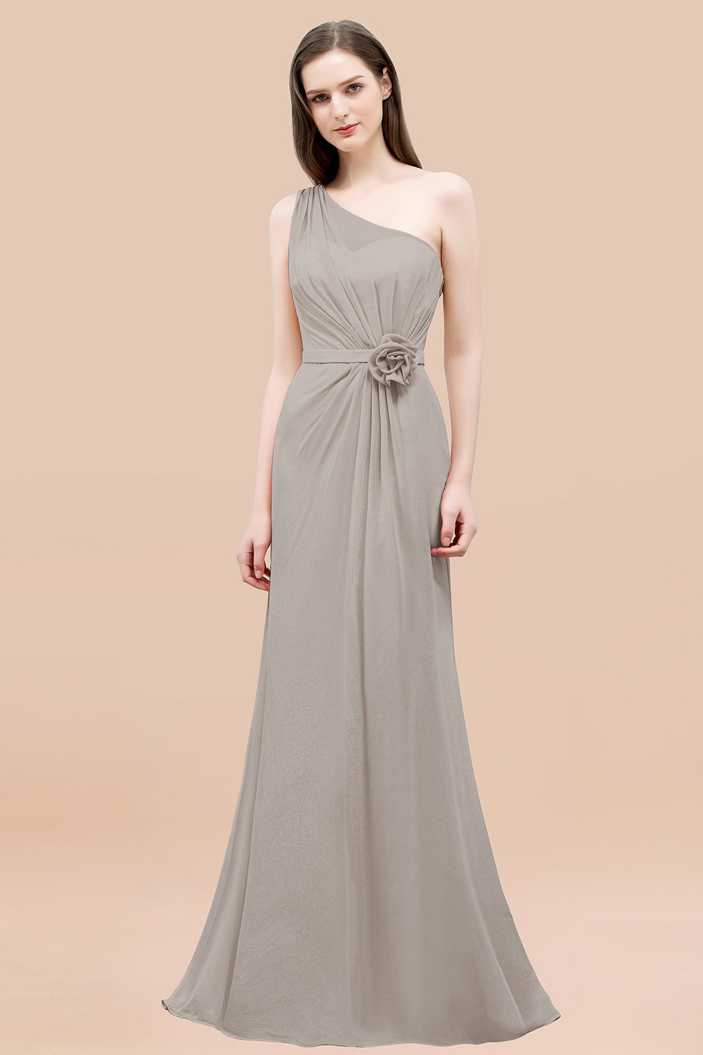 Affordable Mermaid One Shoulder Pink Bridesmaid Dresses with Flowers Affordable Mermaid One Shoulder Pink Bridesmaid Dresses with Flowers