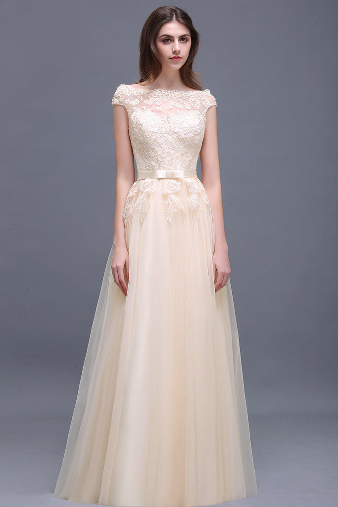 off the shoulder bridesmaid dress champagne Azazie Ocean