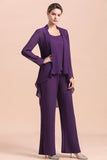 Affordable Straps Beading Grape Chiffon Mother of Bride Jumpsuit Online with Wrap-misshow.com