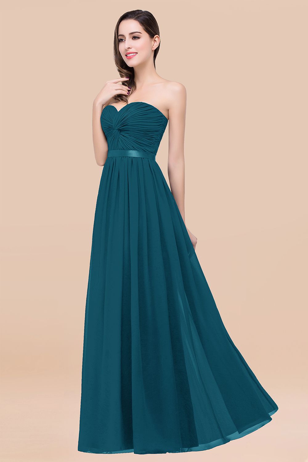 Affordable Sweetheart Ruffle Navy Chiffon Bridesmaid Dresses With Ribbon Affordable Sweetheart Ruffle Navy Chiffon Bridesmaid Dresses With Ribbon