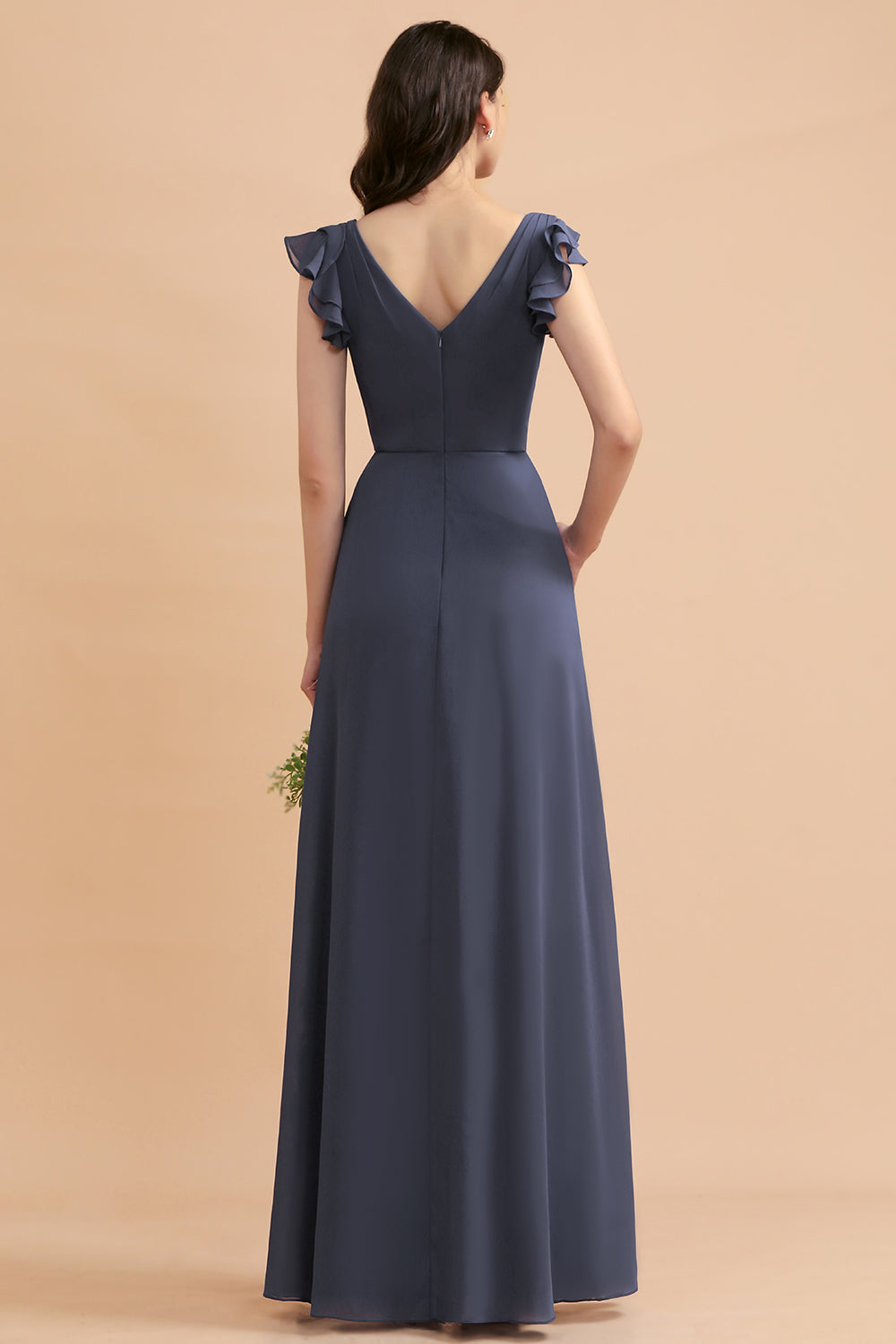 Affordable V-Neck Chiffon Ruffles Bridesmaid Dresses with Pockets On Sale