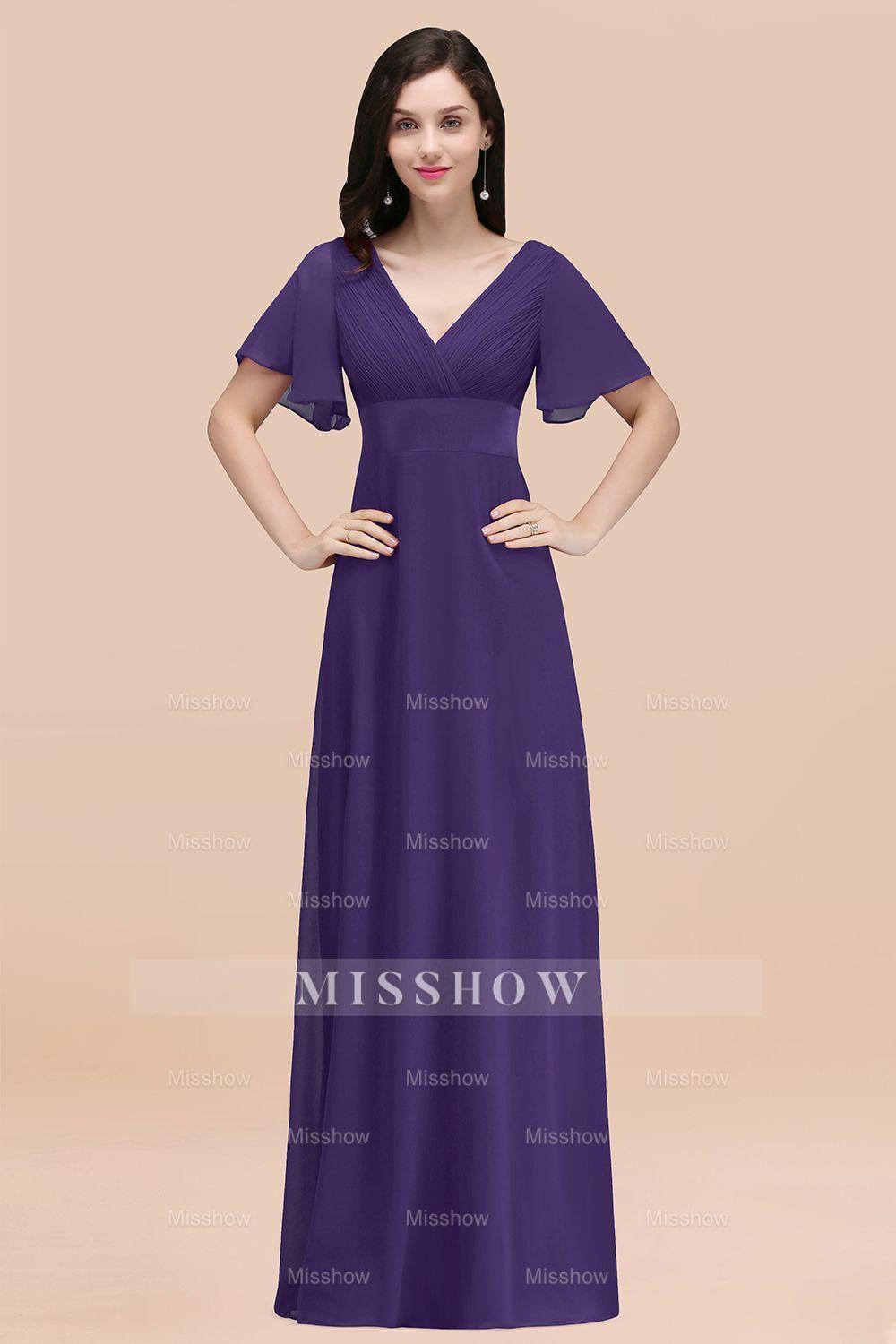 Affordable V-Neck Ruffle Long Burgundy Bridesmaid Dresses With Short-S misshow.com Affordable V-Neck Ruffle Long Burgundy Bridesmaid Dresses With Short-S misshow.com
