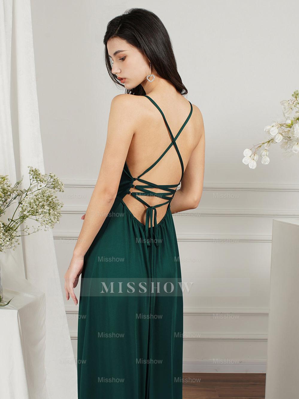 affordable chiffon bridesmaid dresses A-line Chiffon Pockets Green Bridesmaid Dress COCOMELODY CB0565