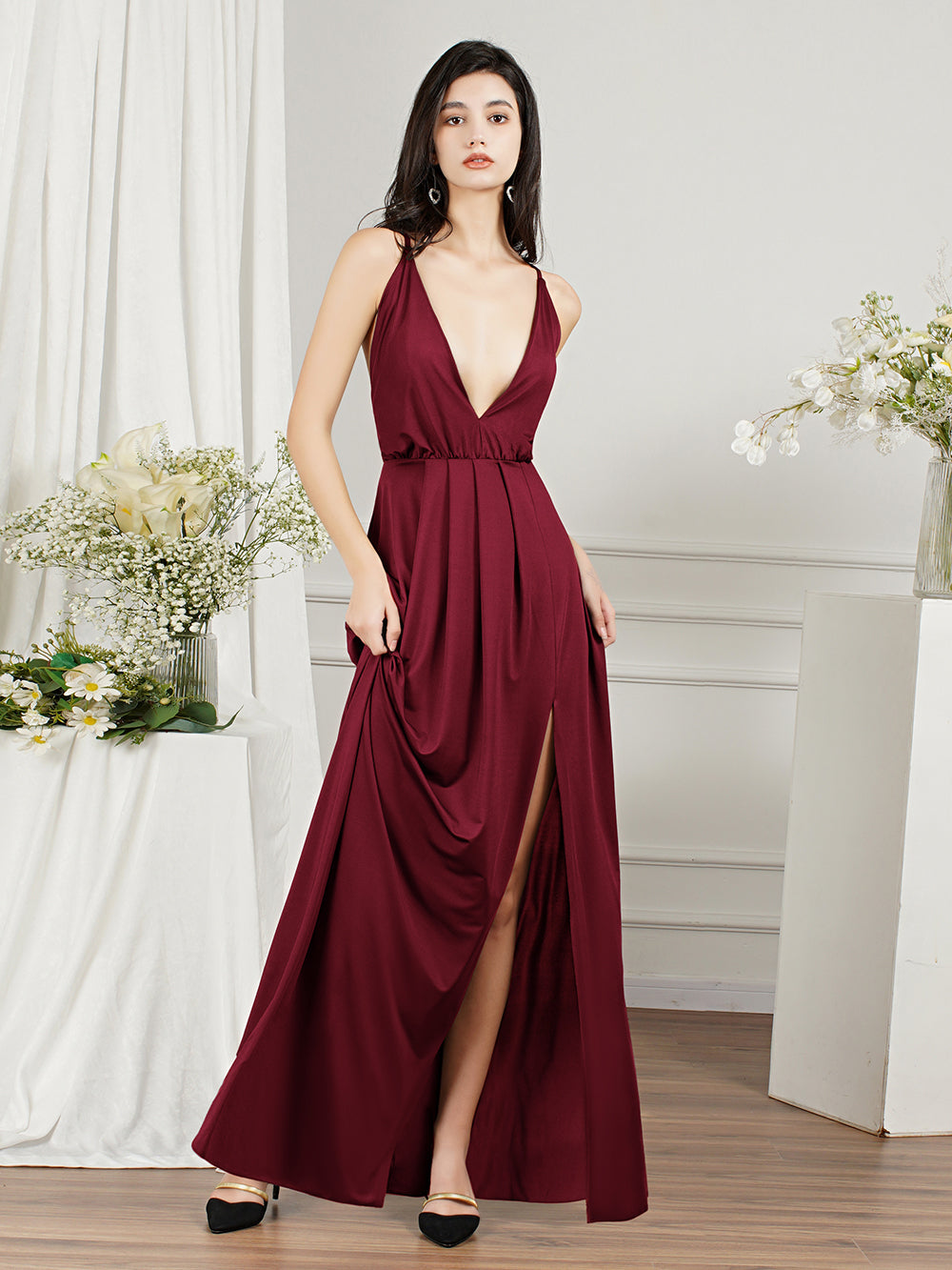 Affordable V-Neck Straps Chiffon Bridesmaid Dresses-misshow.com