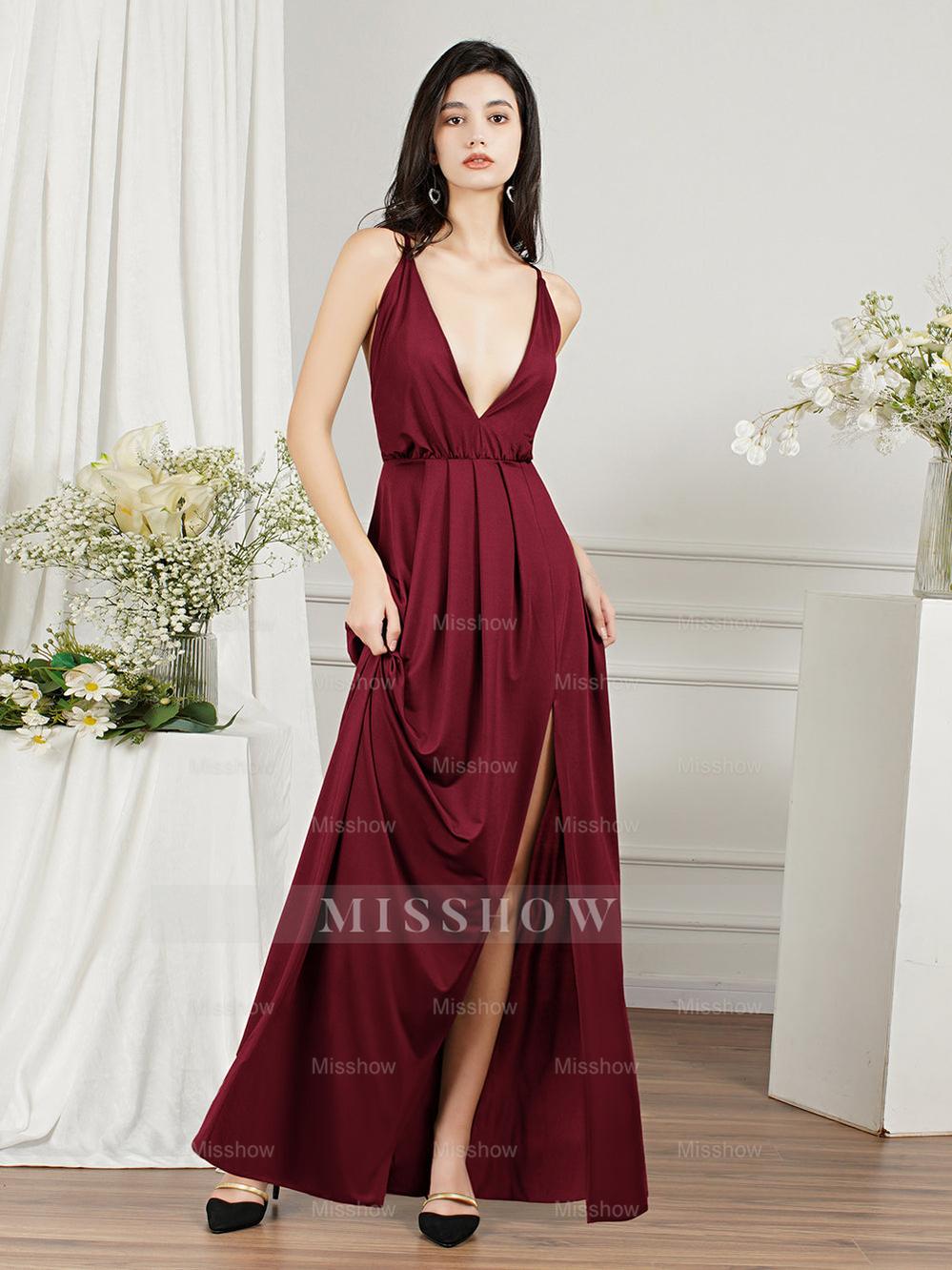 Affordable V-Neck Straps Chiffon Bridesmaid Dresses misshow.com Affordable V-Neck Straps Chiffon Bridesmaid Dresses misshow.com