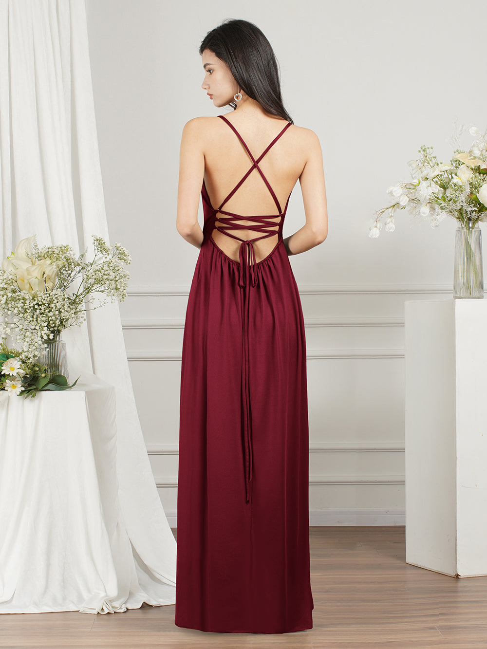Affordable V-Neck Straps Chiffon Bridesmaid Dresses-misshow.com