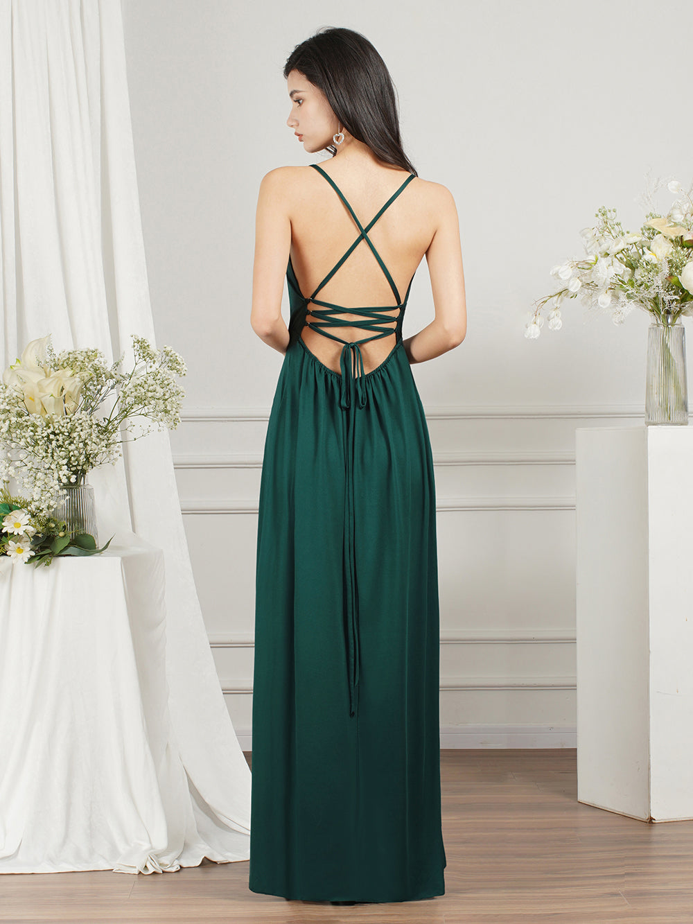 Affordable V-Neck Straps Chiffon Bridesmaid Dresses-misshow.com