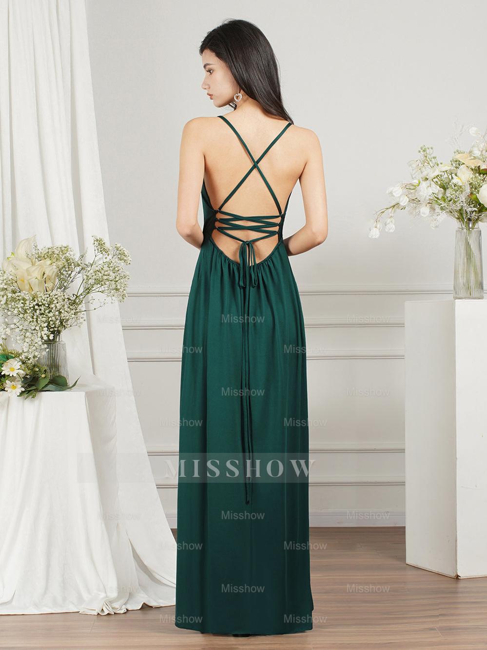 Affordable V-Neck Straps Chiffon Bridesmaid Dresses US2 / Dark Green Affordable V-Neck Straps Chiffon Bridesmaid Dresses US2 / Dark Green