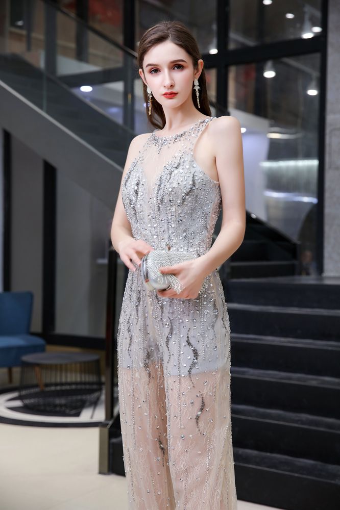 MISSHOW offers Amazing Illusion High Neck See-through Party Jumpsuit Sleeveless Prom Wear at a good price from Gray,Tulle,Sequined,Lace to  Floor-length them. Stunning yet affordable Sleeveless Prom Dresses,Evening Dresses,Homecoming Dresses,Quinceanera dresses.