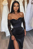 Amazing Long Black Mermaid Split Front Sequined Prom Dress-misshow.com