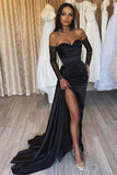 Amazing Long Black Mermaid Split Front Sequined Prom Dress-misshow.com