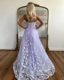Amazing Long Lilac A-line Sweetheart Strapless Prom Dress With Lace-misshow.com