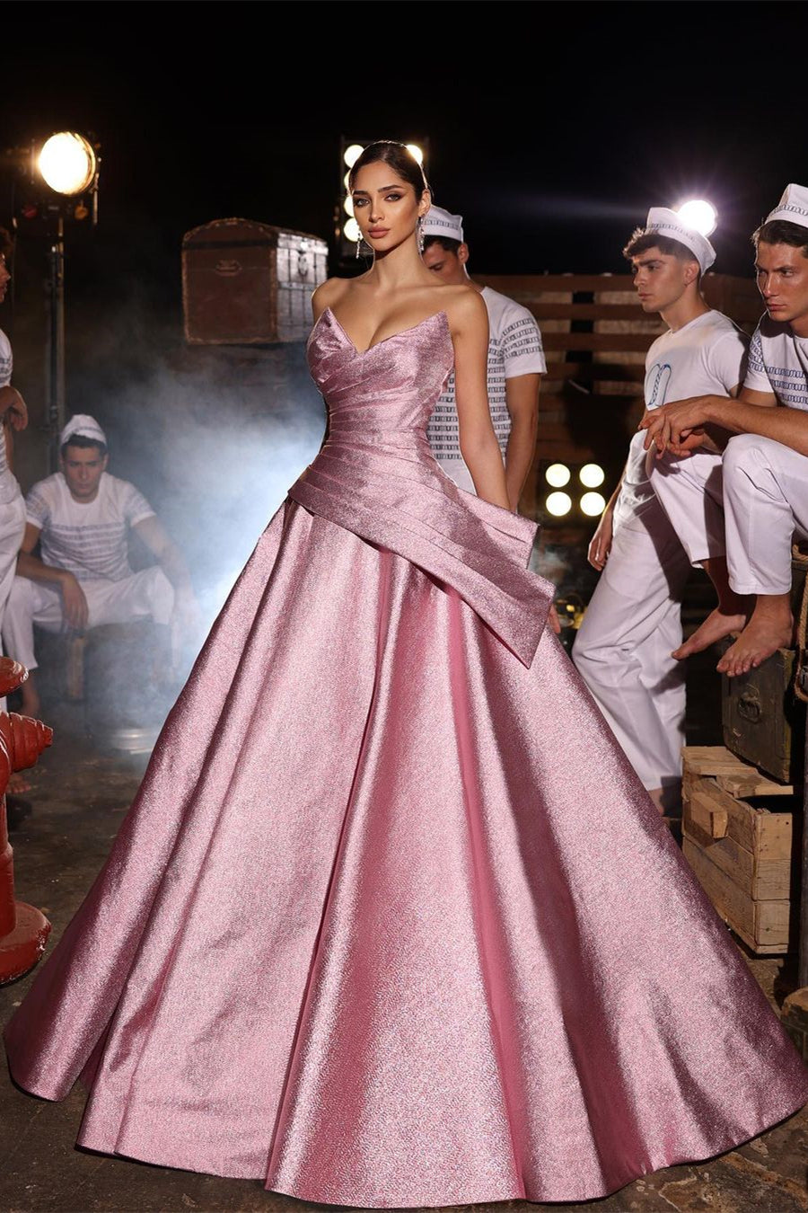 Amazing Long Pink A-line V-neck Sleeveless Glitter Prom Dress-misshow.com