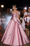 Amazing Long Pink A-line V-neck Sleeveless Glitter Prom Dress