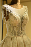 Amazing Princess Lace-up Sparkly Beading Tulle Ivory Princess Wedding Dress-misshow.com