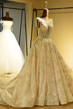 Amazing Princess Lace-up Sparkly Beading Tulle Ivory Princess Wedding Dress-misshow.com