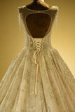 Amazing Princess Lace-up Sparkly Beading Tulle Ivory Princess Wedding Dress-misshow.com