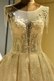 Amazing Princess Lace-up Sparkly Beading Tulle Ivory Princess Wedding Dress-misshow.com