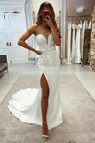 Amazing Sweetheart Sleeveless Sequined Lace Wedding Dress With Slit-misshow.com