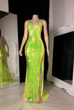 Amazing V-neck Spaghetti Strap Split Front Mermaid Prom Dress-misshow.com