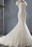 Applique Off Shoulder Lace-up Mermaid Elegant Wedding Dresses
