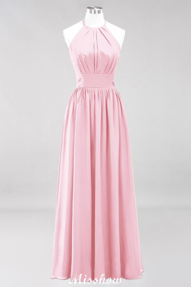 MISSHOW offers Appliques Halter Sleeveless Floor-Length Bridesmaid Dresses with Ruffles A-line Chiffon Evening Maxi Dress at a good price from 100D Chiffon to A-line Floor-length them. Lightweight yet affordable home,beach,swimming useBridesmaid Dresses.