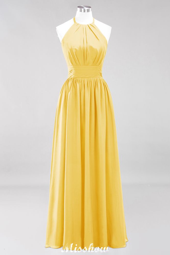 MISSHOW offers Appliques Halter Sleeveless Floor-Length Bridesmaid Dresses with Ruffles A-line Chiffon Evening Maxi Dress at a good price from 100D Chiffon to A-line Floor-length them. Lightweight yet affordable home,beach,swimming useBridesmaid Dresses.