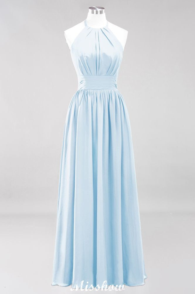 MISSHOW offers Appliques Halter Sleeveless Floor-Length Bridesmaid Dresses with Ruffles A-line Chiffon Evening Maxi Dress at a good price from 100D Chiffon to A-line Floor-length them. Lightweight yet affordable home,beach,swimming useBridesmaid Dresses.
