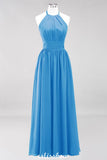 MISSHOW offers Appliques Halter Sleeveless Floor-Length Bridesmaid Dresses with Ruffles A-line Chiffon Evening Maxi Dress at a good price from 100D Chiffon to A-line Floor-length them. Lightweight yet affordable home,beach,swimming useBridesmaid Dresses.