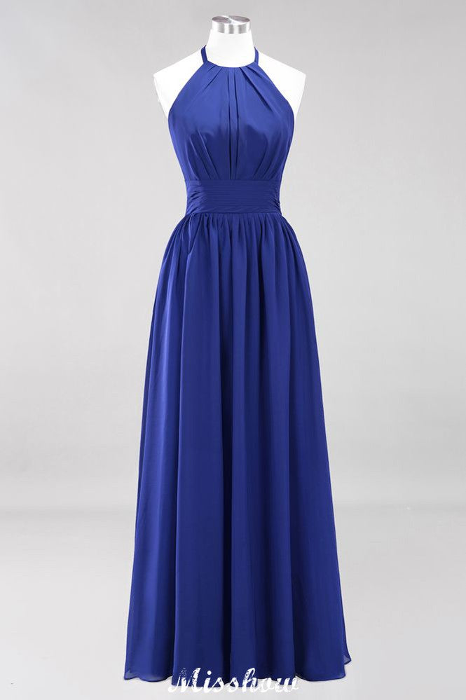 Appliques Halter Sleeveless Floor-Length Bridesmaid Dresses with Ruffles A-line Chiffon Evening Maxi Dress | MISSHOW misshow.com Appliques Halter Sleeveless Floor-Length Bridesmaid Dresses with Ruffles A-line Chiffon Evening Maxi Dress | MISSHOW misshow.com