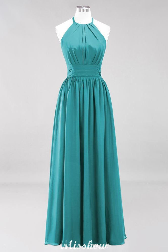 MISSHOW offers Appliques Halter Sleeveless Floor-Length Bridesmaid Dresses with Ruffles A-line Chiffon Evening Maxi Dress at a good price from 100D Chiffon to A-line Floor-length them. Lightweight yet affordable home,beach,swimming useBridesmaid Dresses.