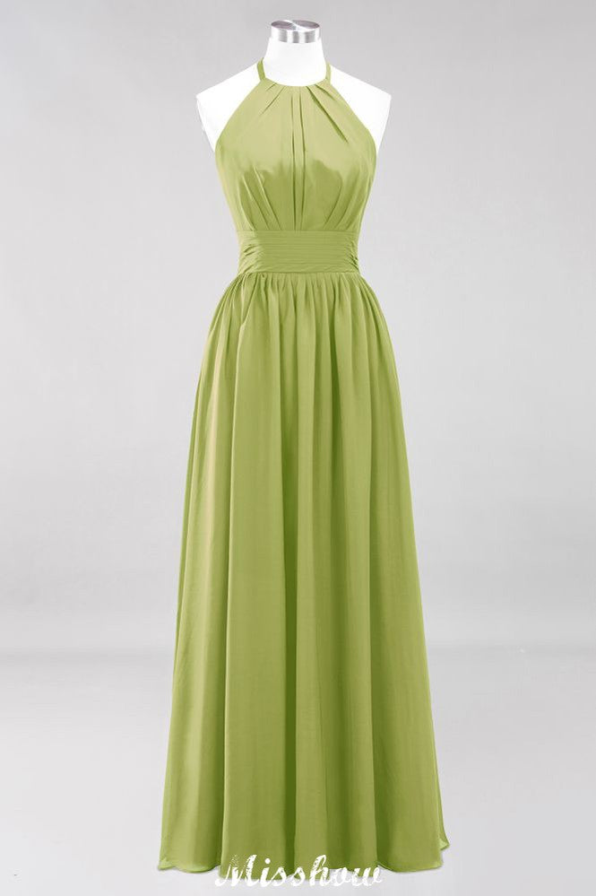 MISSHOW offers Appliques Halter Sleeveless Floor-Length Bridesmaid Dresses with Ruffles A-line Chiffon Evening Maxi Dress at a good price from 100D Chiffon to A-line Floor-length them. Lightweight yet affordable home,beach,swimming useBridesmaid Dresses.
