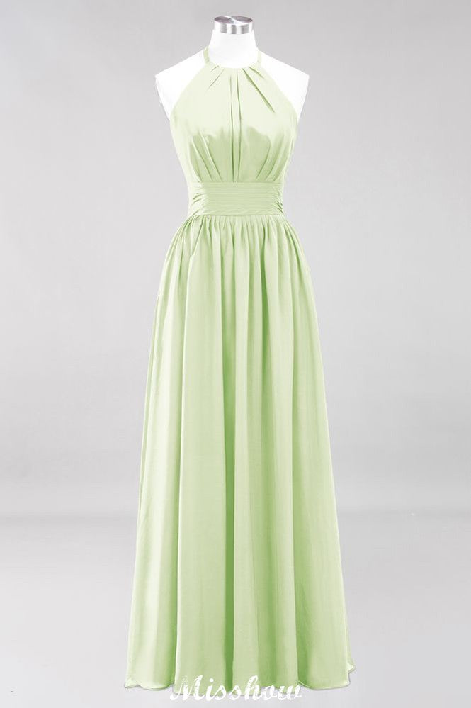 MISSHOW offers Appliques Halter Sleeveless Floor-Length Bridesmaid Dresses with Ruffles A-line Chiffon Evening Maxi Dress at a good price from 100D Chiffon to A-line Floor-length them. Lightweight yet affordable home,beach,swimming useBridesmaid Dresses.