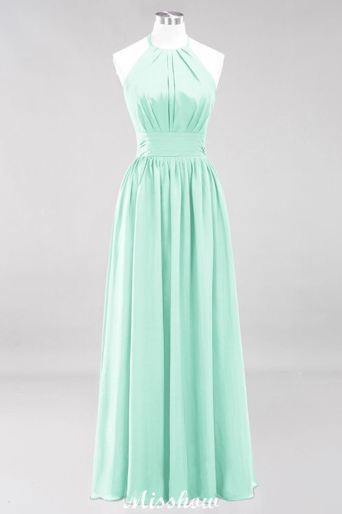 MISSHOW offers Appliques Halter Sleeveless Floor-Length Bridesmaid Dresses with Ruffles A-line Chiffon Evening Maxi Dress at a good price from 100D Chiffon to A-line Floor-length them. Lightweight yet affordable home,beach,swimming useBridesmaid Dresses.