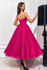 Attractive Fuchsia A-line Sweetheart Strapless Sequined Prom Evening Dresses