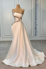 Attractive Long Ivory Strapless Beading Satin Sleeveless Prom Evening Dresses