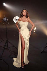 One Shoulder Sleeveless Mermaid Long Formal Dress With High Split