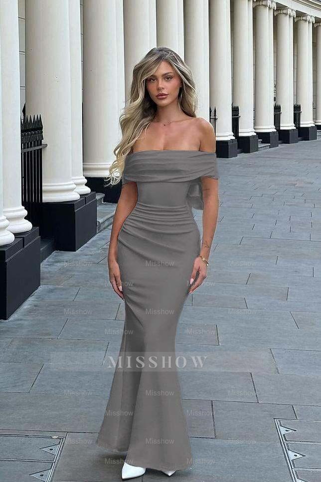 Sleeveless Off the Shoulder Long Mermaid Formal Dress With Pleated