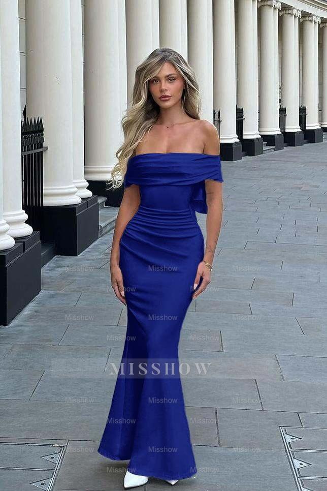 Sleeveless Off the Shoulder Long Mermaid Formal Dress With Pleated