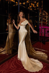 Off the Shoulder Sleeveless Long Mermaid Formal Dress With Pleated