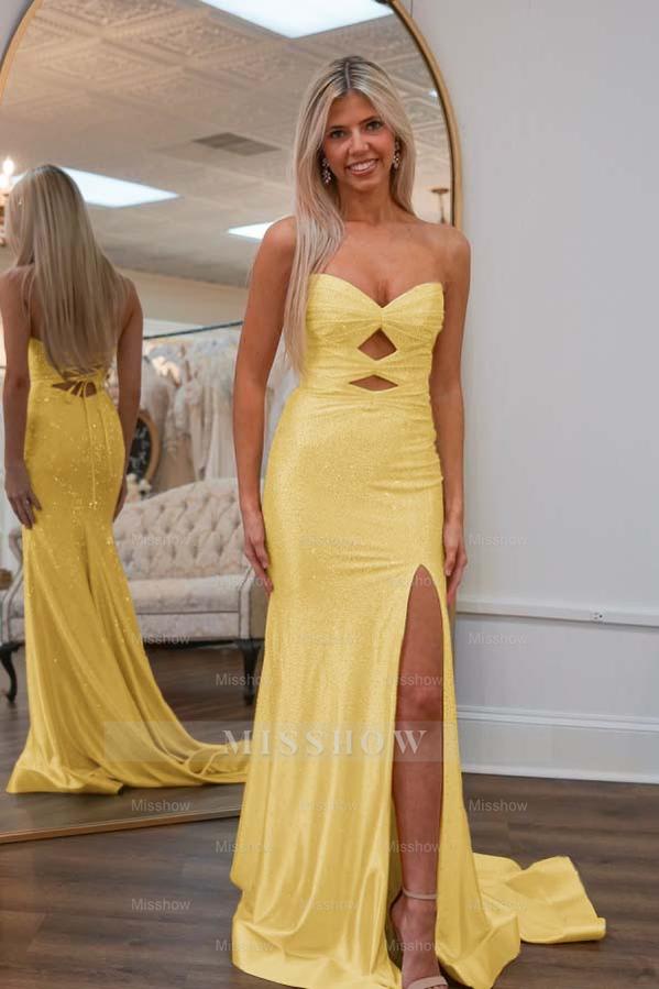 Strapless Sweetheart Sleeveless Mermaid Formal Dress With High Split