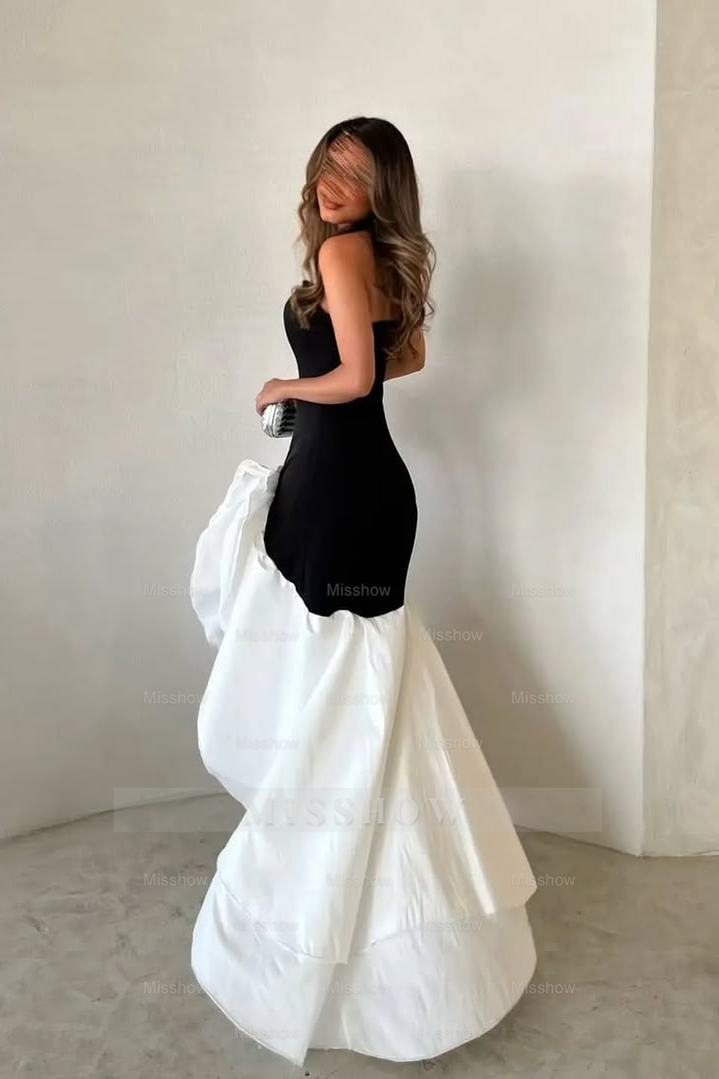 Sleeveless Strapless Long Mermaid Formal Dress With Ruffles Pleated