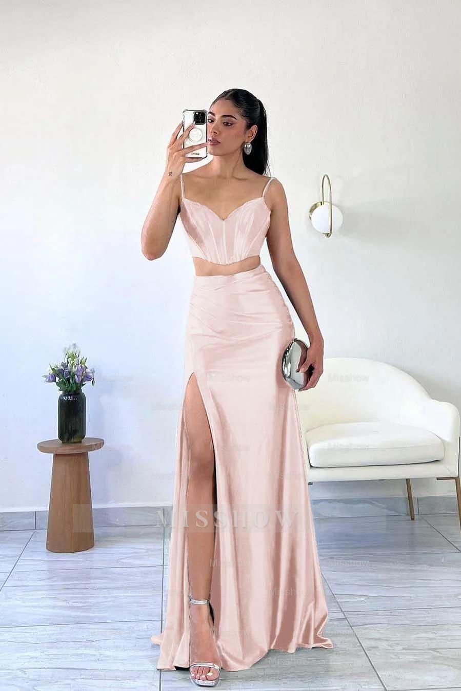 Spaghetti Strap Sleeveless Mermaid Long Formal Dress With Split