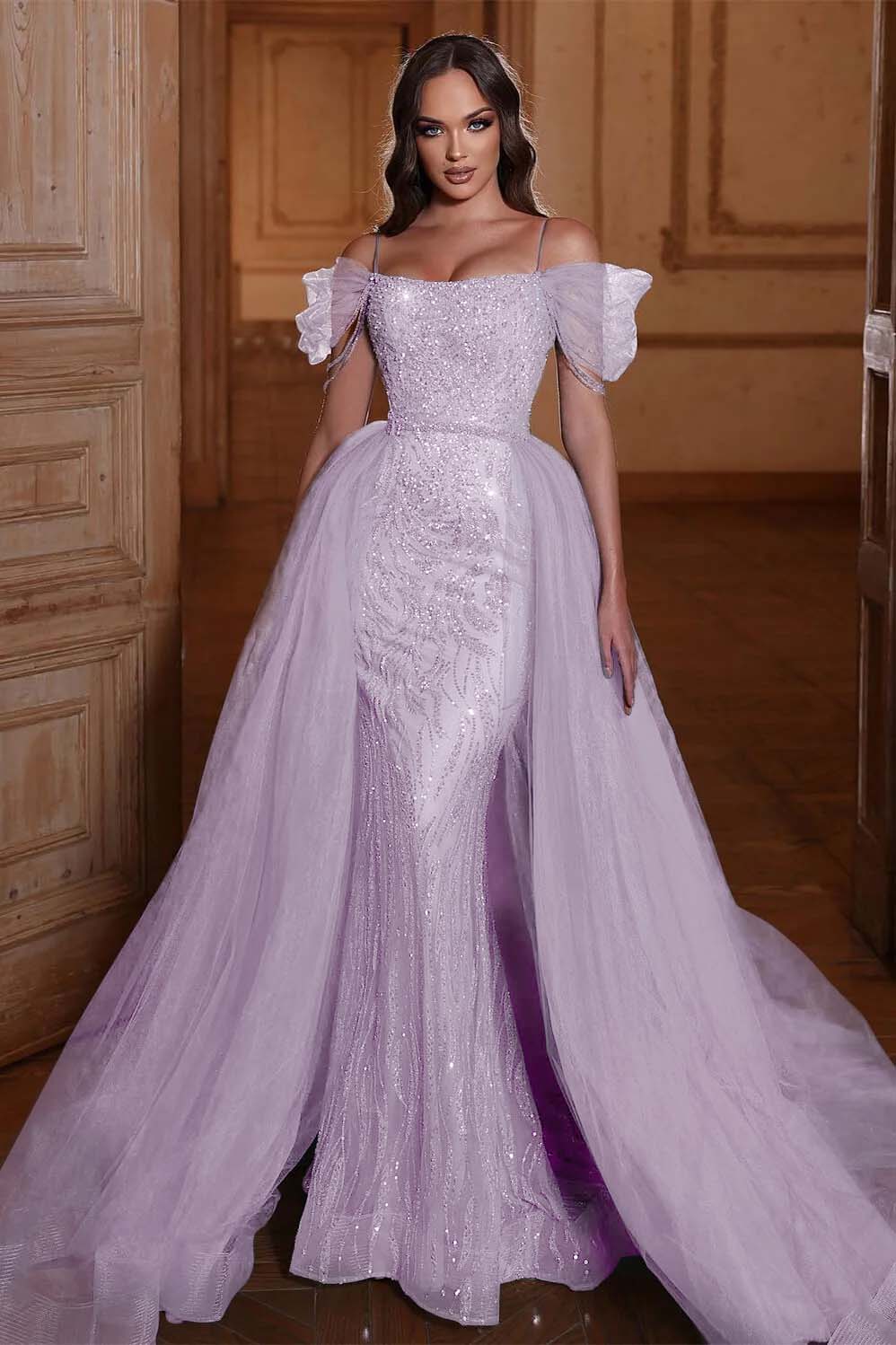 Off the Shoulder Mermaid Formal Dress Tulle Ruffles With Appliques