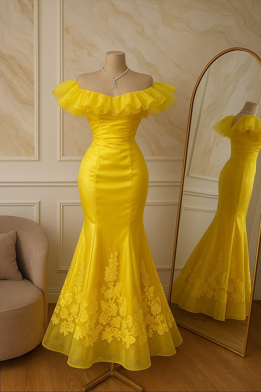 Off The Shoulder Sleeveless Long Mermaid Formal Dress With Appliques