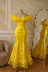 Off The Shoulder Sleeveless Long Mermaid Formal Dress With Appliques