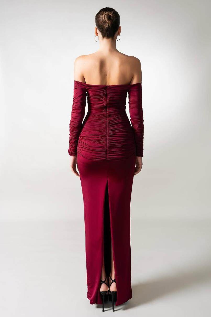 Long Sleeves Strapless Off the Shoulder Long Mermaid Formal Dress With Pleated