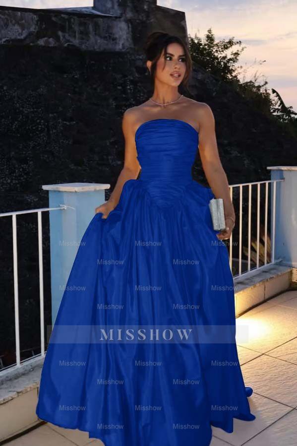 Glamorous Strapless Sleeveless Long Formal Dress With Pleated