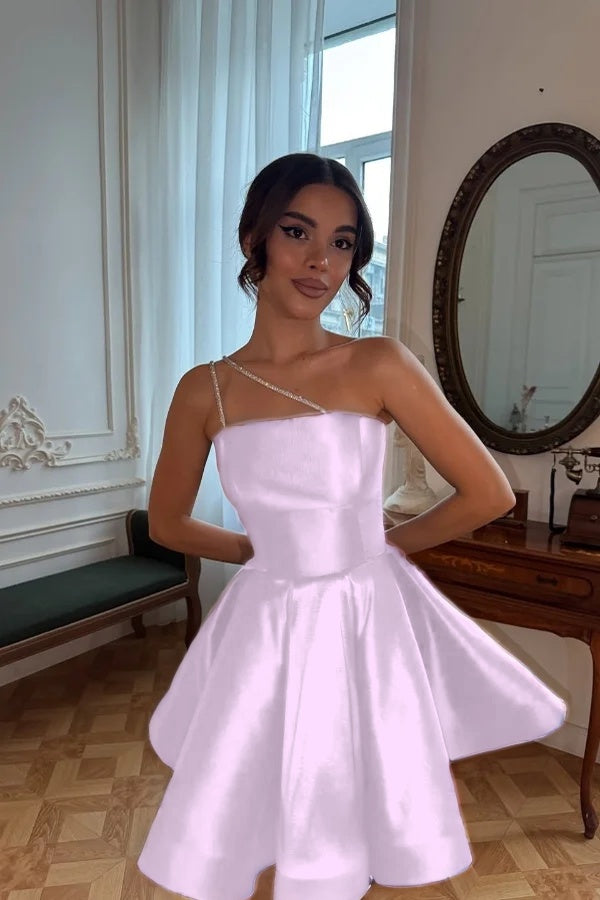 One Shoulder Sleeveless Short A Line Formal Dress With Pleated