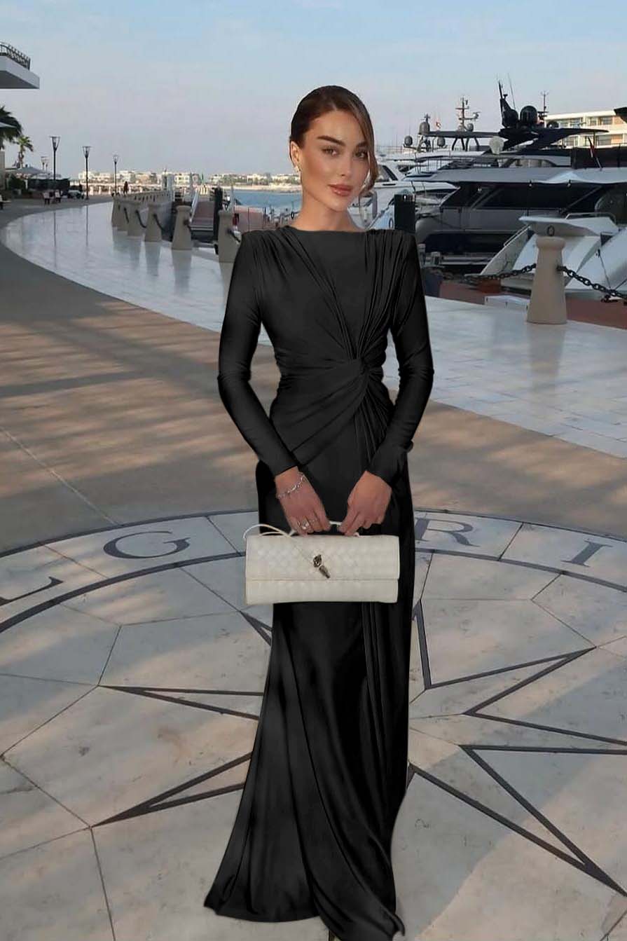 Chic Jewel Long Sleeves Mermaid Long Formal Dress With Pleated